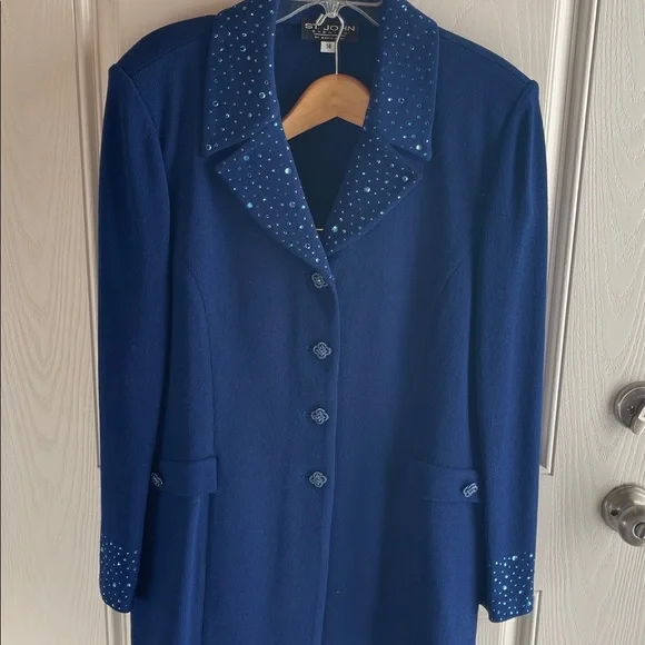 NWOT St John Evening Jacket and Maxi Skirt Set, Royal Blue w/Sequins, Size 14 - Picture 4 of 10